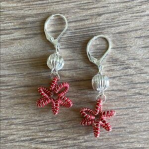 HAND CRAFTED RED & SILVER PIERCED EARRINGS